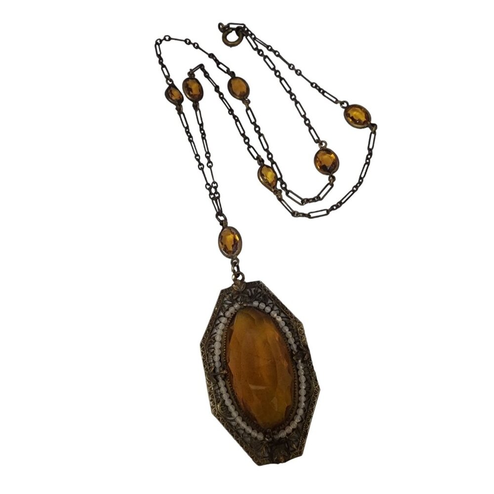 Vintage Unsigned Czech Glass Pendant Necklace (A4524)